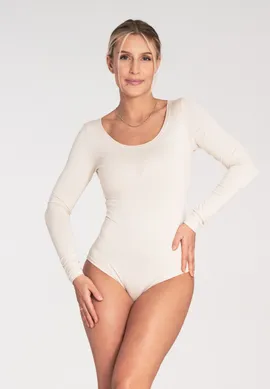 Dopasowane body damskie - body damskie beżowe  - M1038 rozmiar L