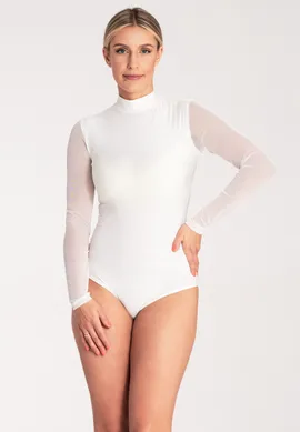 Eleganckie body damskie - body ze stójką - ecru body M1039 rozmiar L
