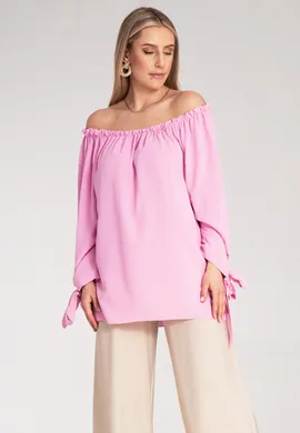 Bluzka hiszpanka - Bluzka z długim rękawem - Bluzka boho - Różowa bluzka M1133 r. Uniwersalny
