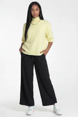 Eleganckie damskie spodnie szerokie z wiązaniem w pasie casual długie - M1323, czarny, L